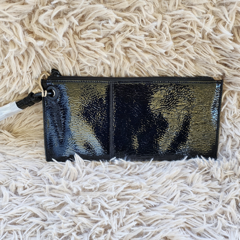 HOBO Shiny Black Leather Wristlet